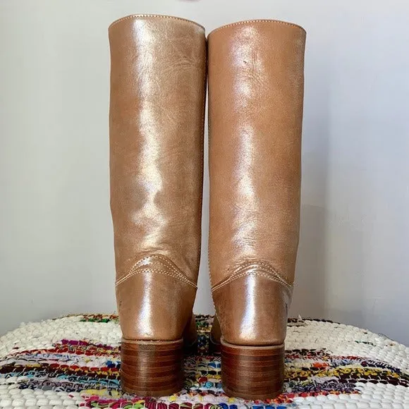 FRYE Campus 14L Metallic Silver Multi Gold Tall Square Toe Chunky Western Boots