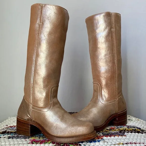 FRYE Campus 14L Metallic Silver Multi Gold Tall Square Toe Chunky Western Boots