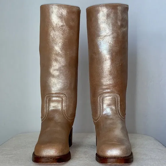 FRYE Campus 14L Metallic Silver Multi Gold Tall Square Toe Chunky Western Boots