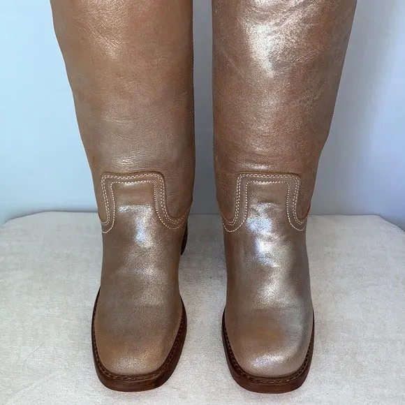 FRYE Campus 14L Metallic Silver Multi Gold Tall Square Toe Chunky Western Boots