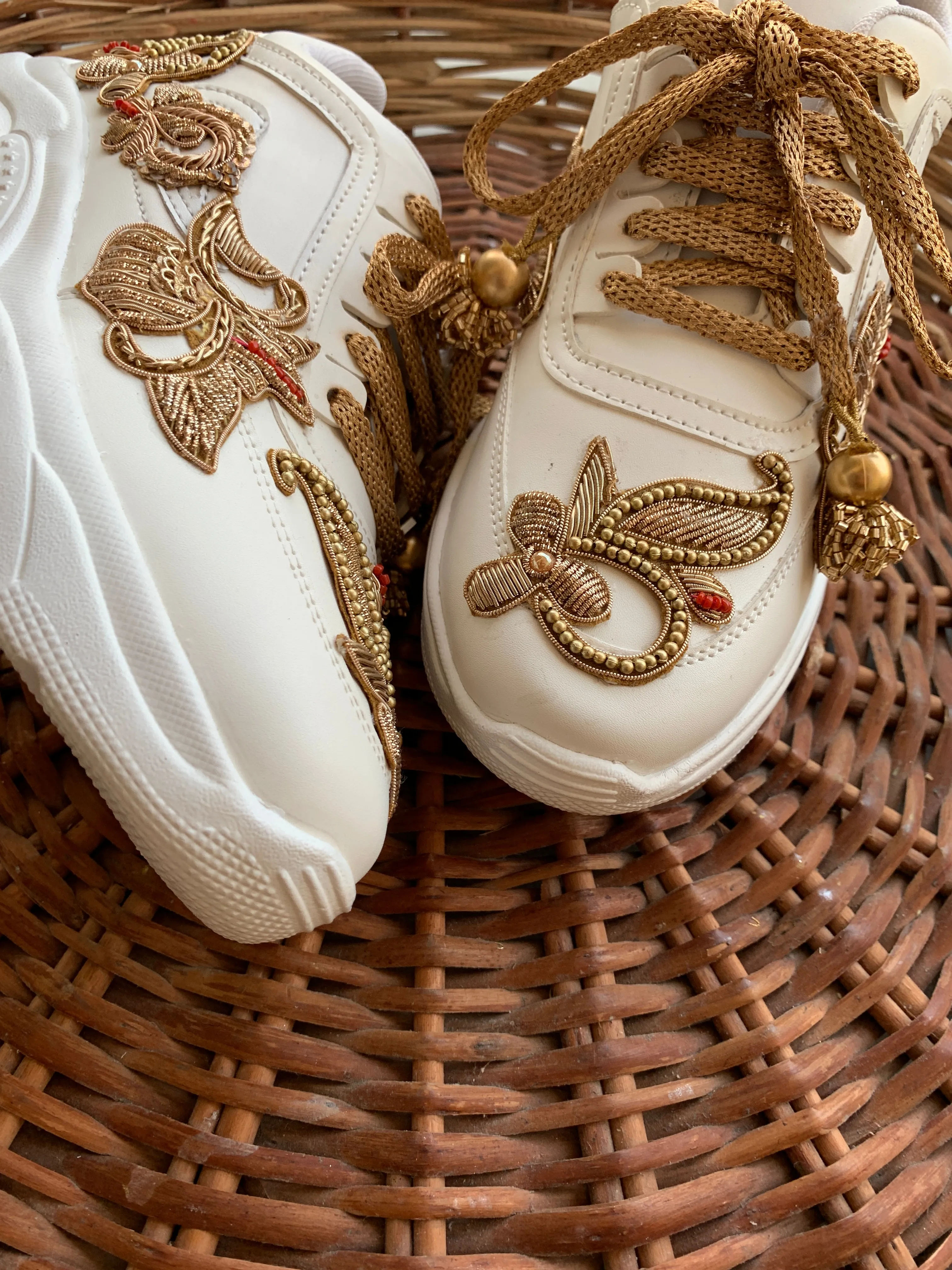 Funky N Trendy zardozi embroidery work bridal sneakers/ bridesmaid sneaker / golden sneakers