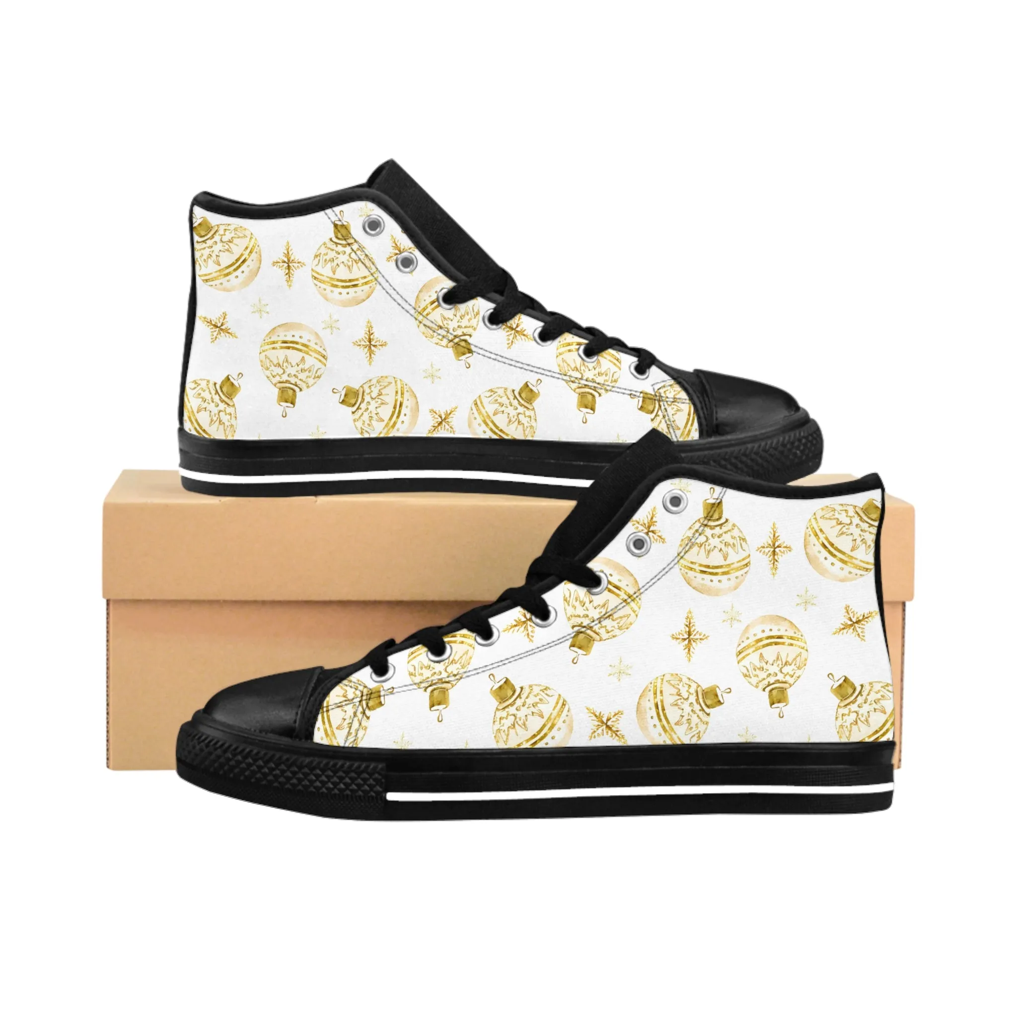 Golden Christmas Ball Ornament Women's Classic Sneakers