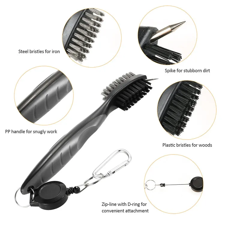 Golf Club Brush Ball Slot Cleaning Brush Cleaning Set(Black)