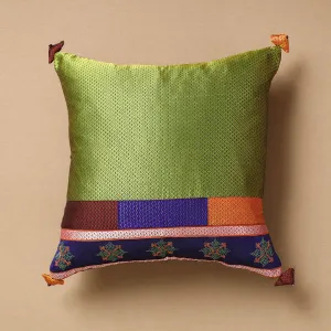 Green - Gavanti Kasuti Embroidery Khun Cotton Cushion Cover (16 x 16 in)