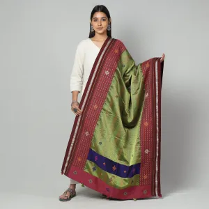 Green - Negi Kasuti Hand Embroidered Handloom Khun Dupatta