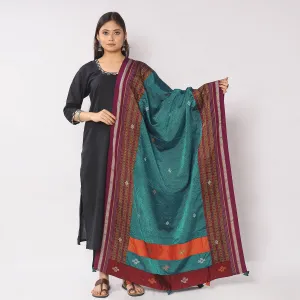 Green - Negi Kasuti Hand Embroidery Khun Cotton Dupatta