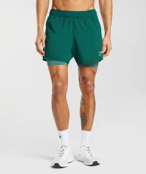 Gymshark Sport 5" 2 In 1 Shorts - Woodland Green/Hoya Green