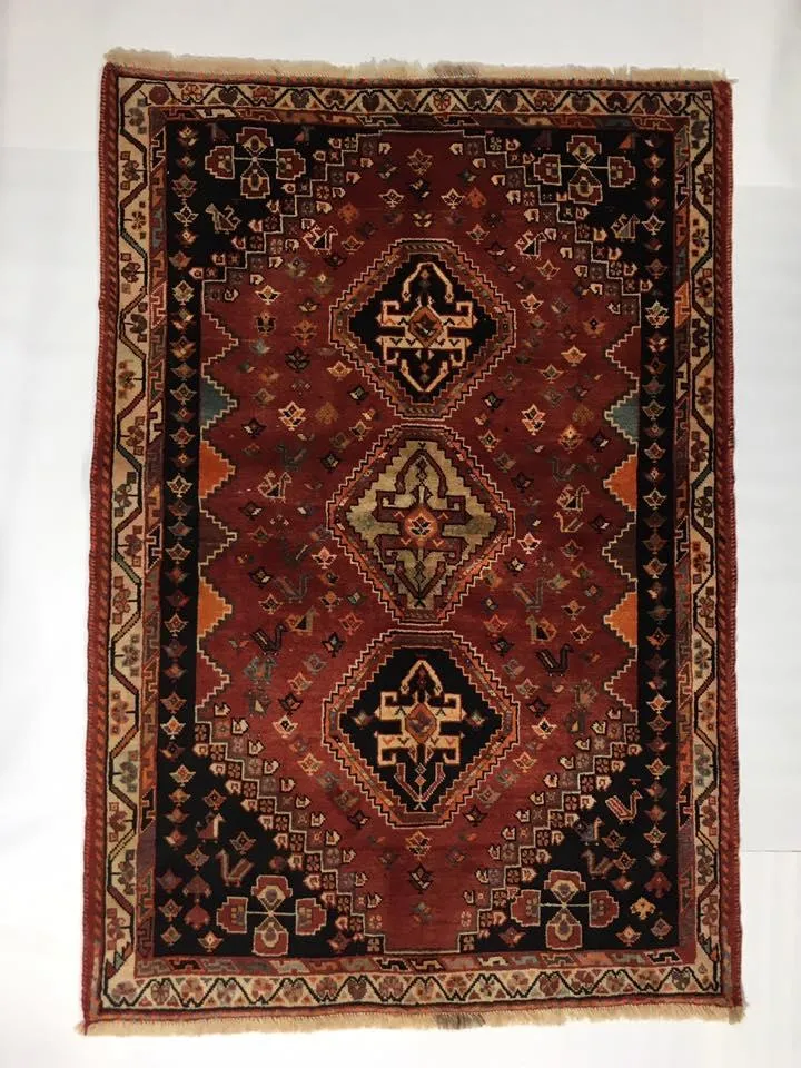 HAND KNOTTED PERSIAN SHIRAZ RUG 156X108 CM