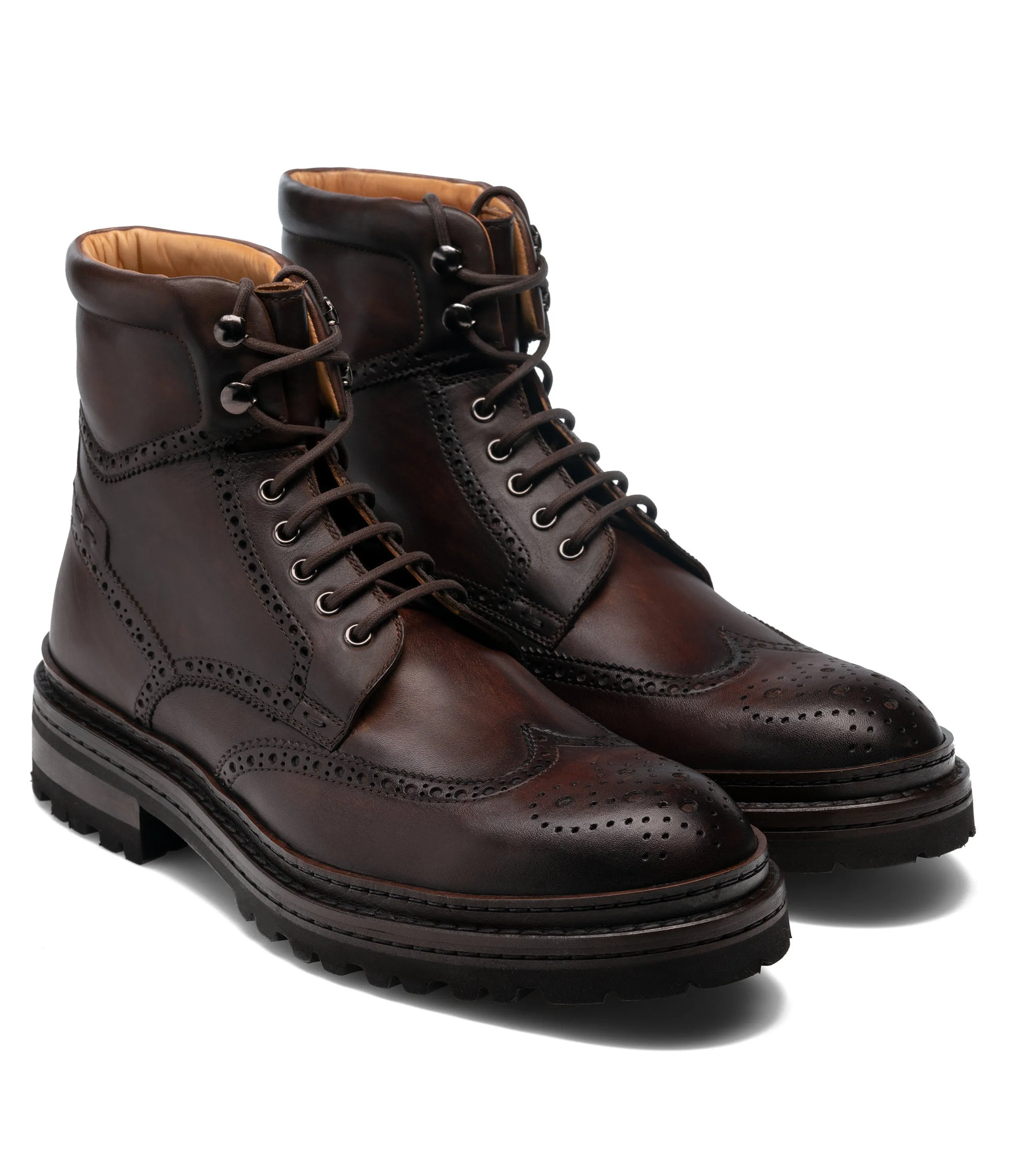 Height Increasing Brown Leather Troyes Chunky Derby Boots - AW24 - Hiking and Trekking Boots