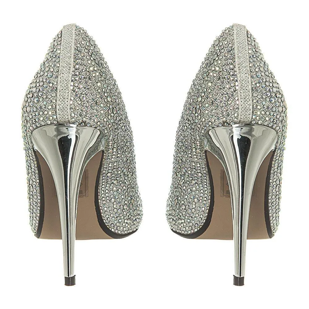 High Metallic Stiletto Heel Court Shoe Embellished With Stones