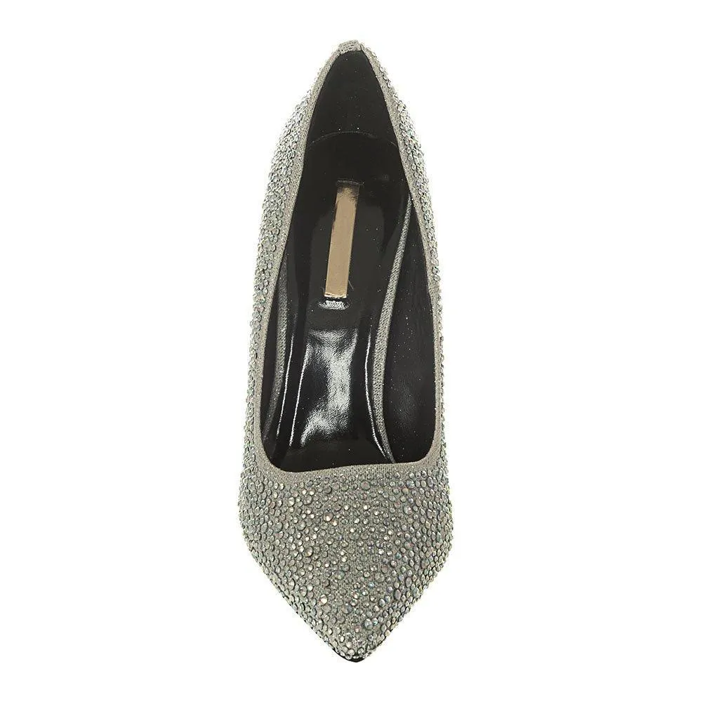 High Metallic Stiletto Heel Court Shoe Embellished With Stones