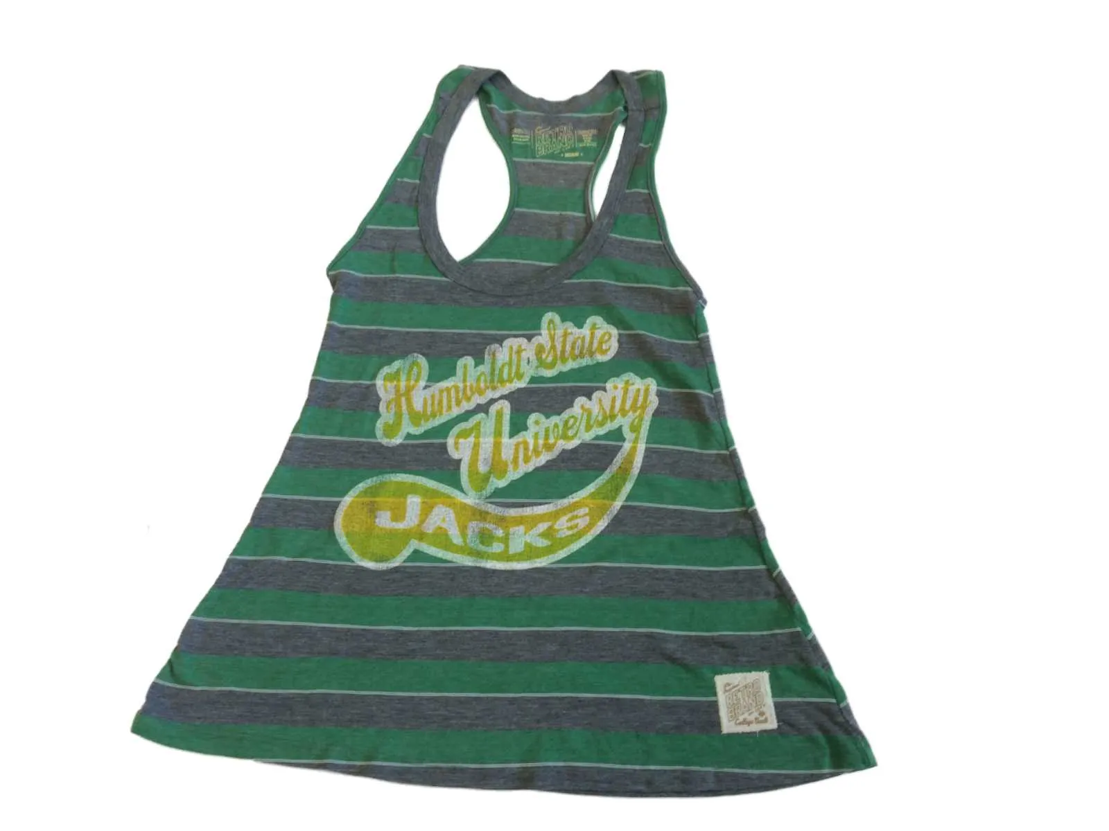 HSU Lumberjacks Retro Brand WOMENS Green & Gray Striped Racerback Tank Top (M)