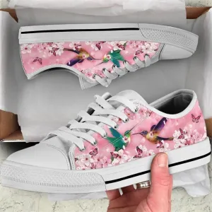 Hummingbird Cherry Blossom Low Top Shoes, Low Top Sneaker, Low Top Canvas Shoes