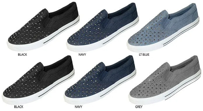 ladies denim slip-on sneakers with heat seals Case of 36