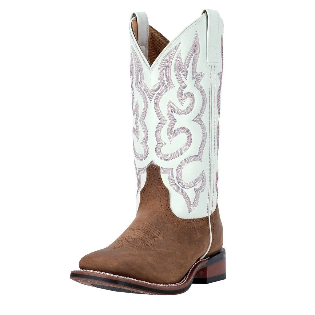 'Laredo' Women's 11" Mesquite Western Square Toe - Taupe / White