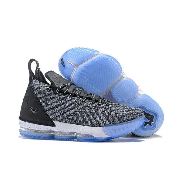 LeBron 16 Black White Grey With Icy Blue Sneakers