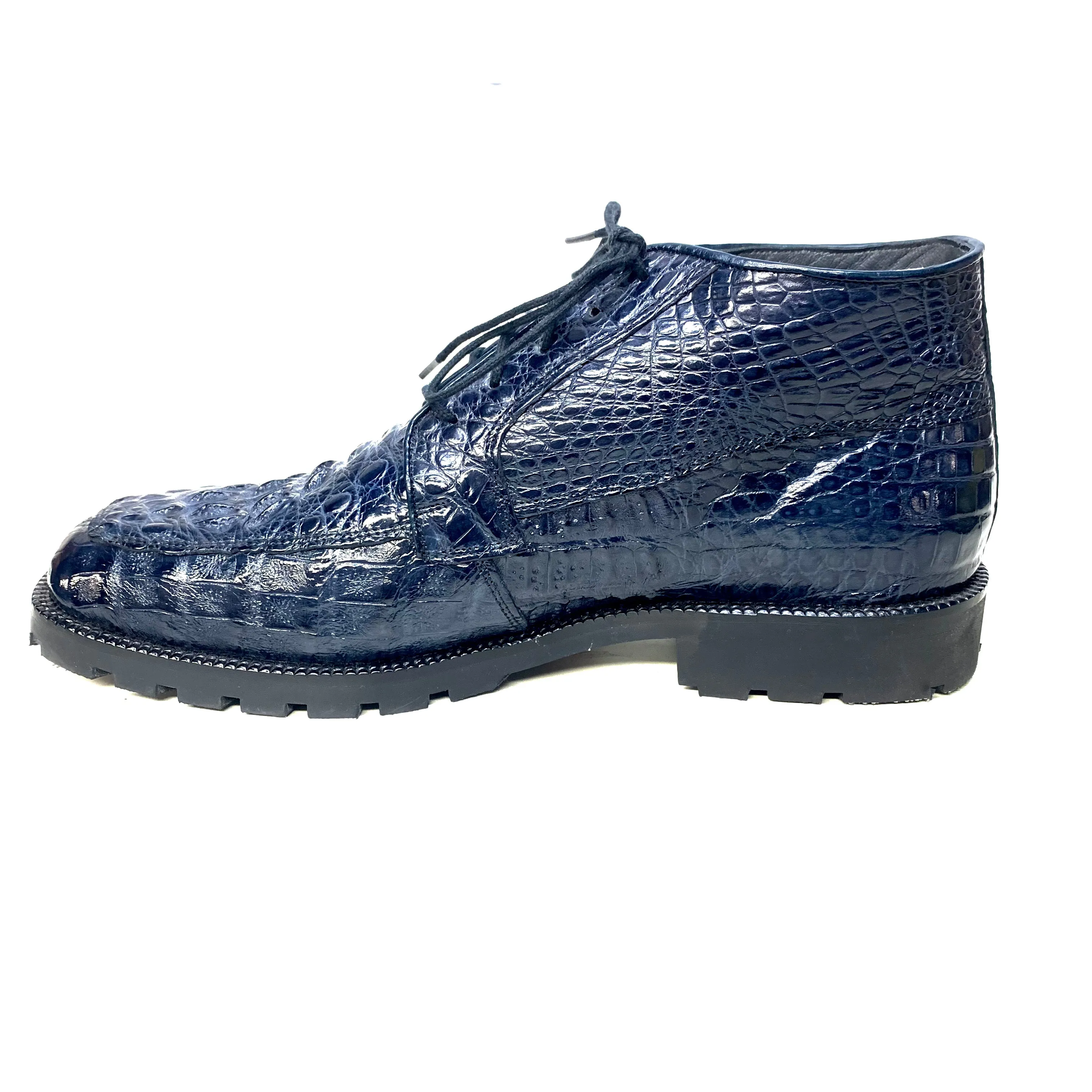 Los Altos Navy Hornback All-Over Crocodile Lace Up Ankle Boots