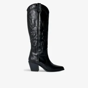 Maje Western Leather Cowboy Boots in noir/gris