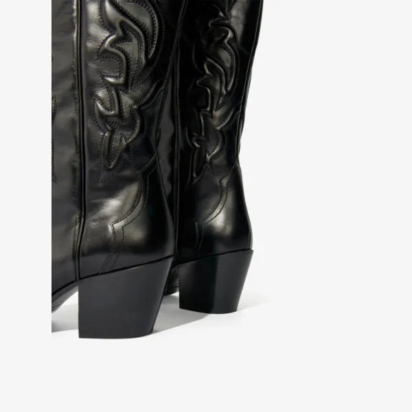 Maje Western Leather Cowboy Boots in noir/gris