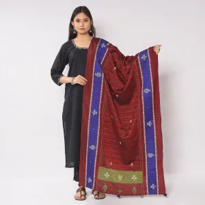 Maroon - Negi Kasuti Hand Embroidery Khun Cotton Dupatta