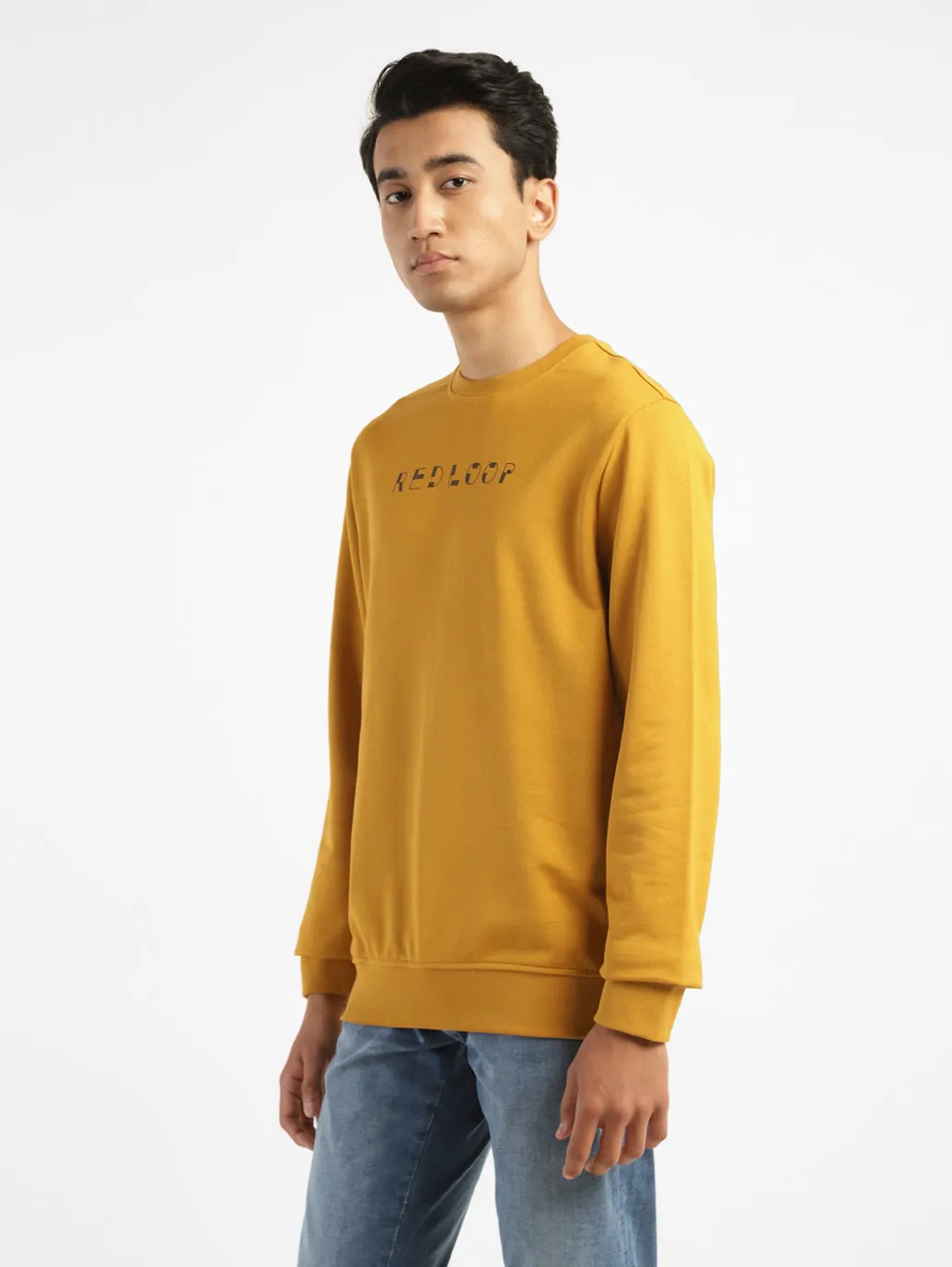 Men's Brand Logo Yellow Crew Neck Sweatshirt