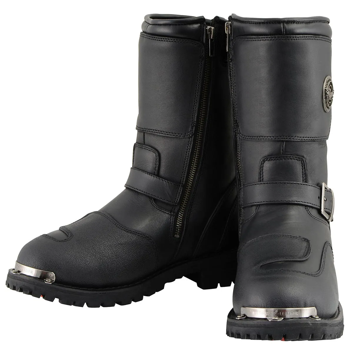 Milwaukee Leather MBM9070 Men's Black Leather Engineer Motorcycle Boots w/ Reflective Piping & Gear Shift Protection