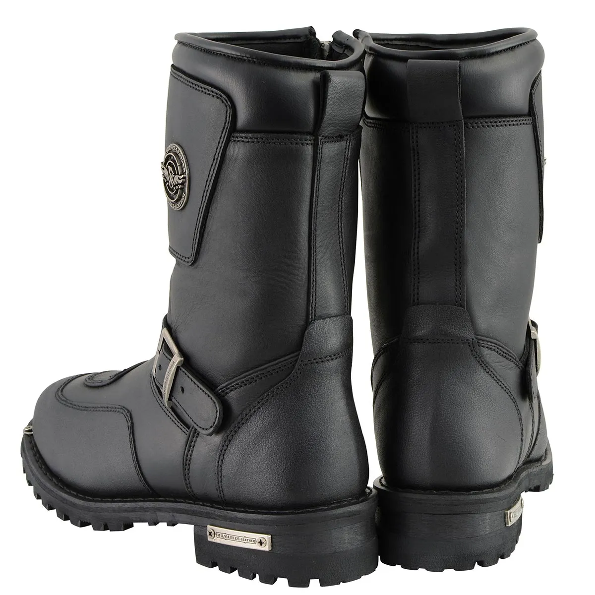 Milwaukee Leather MBM9070 Men's Black Leather Engineer Motorcycle Boots w/ Reflective Piping & Gear Shift Protection