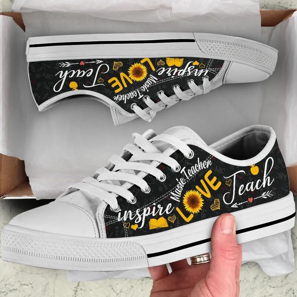 Music Teacher Teach Sunflower Low Top Shoes, Teacher Shoes, Low Top Sneakers