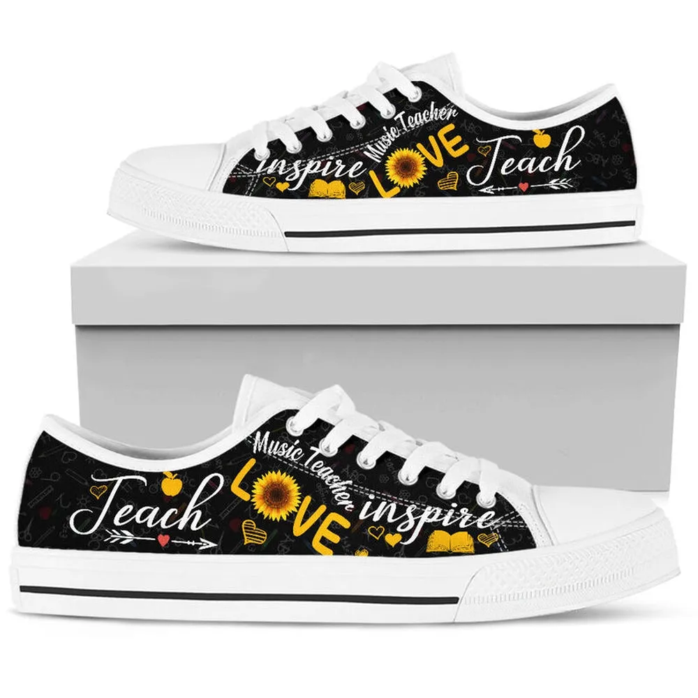 Music Teacher Teach Sunflower Low Top Shoes, Teacher Shoes, Low Top Sneakers