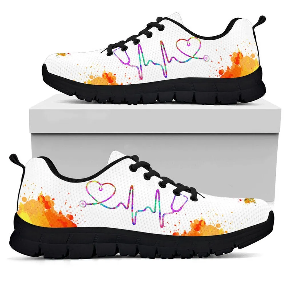 Nurse Sneaker, Nurse Art Heartbeat White Sneakers Shoes, Best Shoes For Nurses