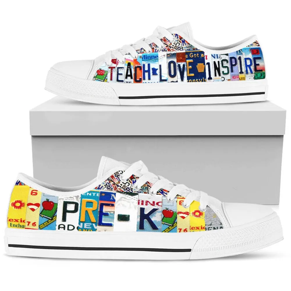 Pre K License Plates Low Top Shoes, Teacher Shoes, Low Top Sneakers