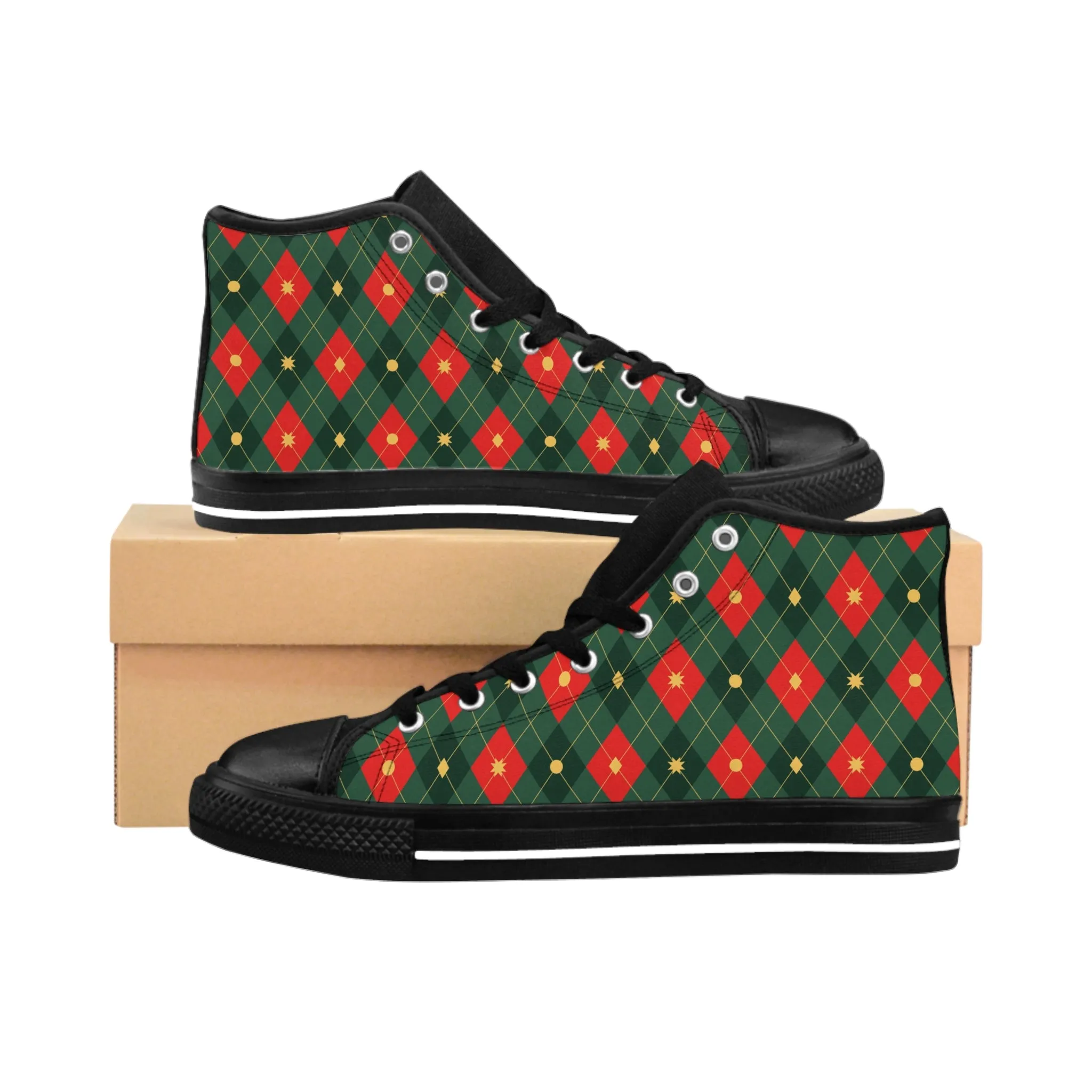 Red and Green Plaid Pattern Men's Classic Sneakers