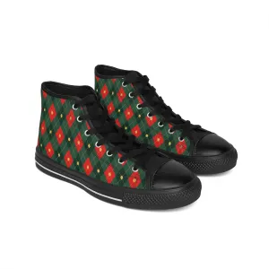 Red and Green Plaid Pattern Men's Classic Sneakers