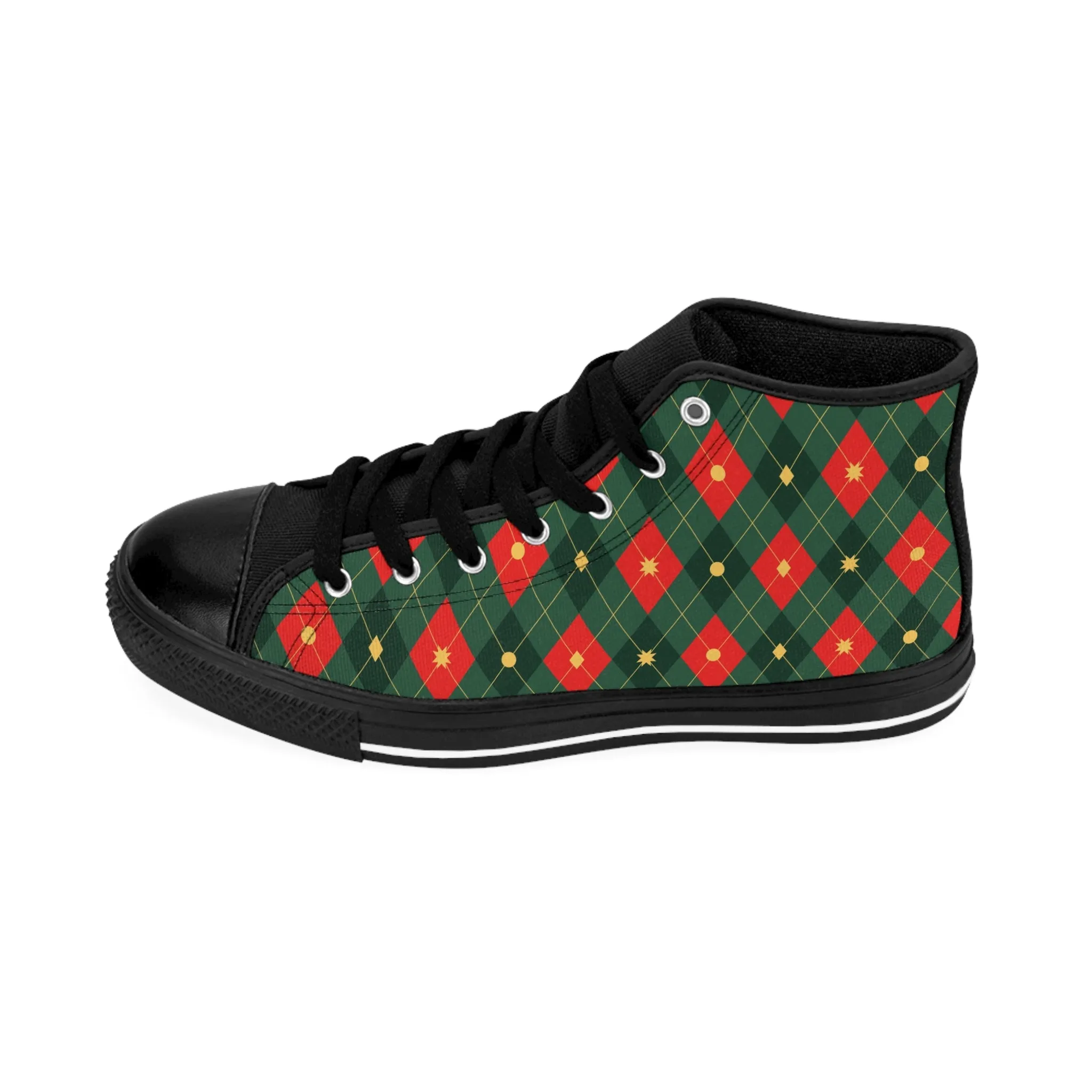 Red and Green Plaid Pattern Men's Classic Sneakers