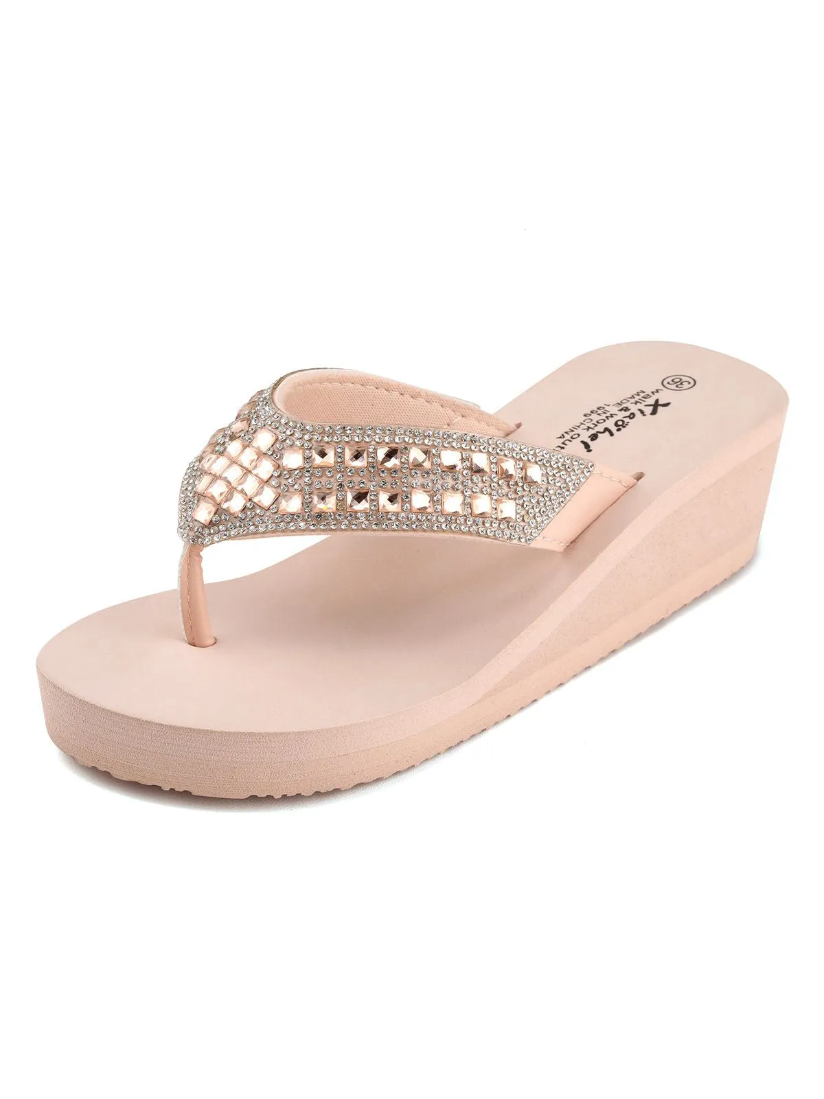 Rhinestone Wedge Flip Flop Slippers