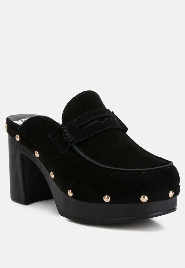 Riley Suede Platform Clogs In Black