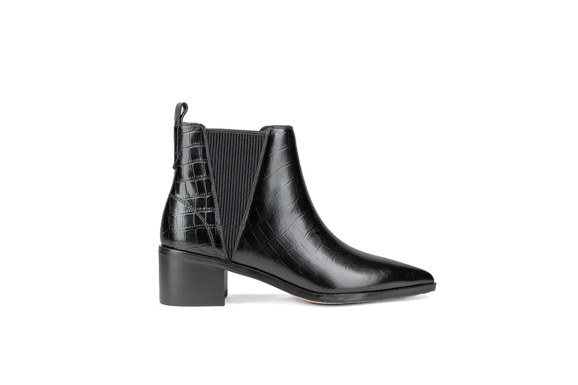 River Croco Leather Ankle Boot Black