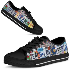 Sped Team License Plates Low Top Black Shoes, Teacher Shoes, Low Top Sneakers