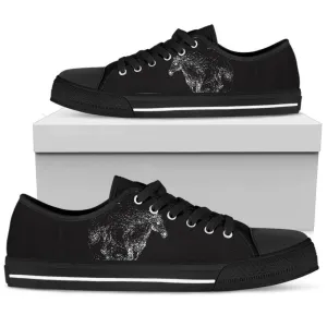 Stylish Black Horse Women S Low Top Shoes, Animal Print Canvas Shoes, Print On Canvas Shoes