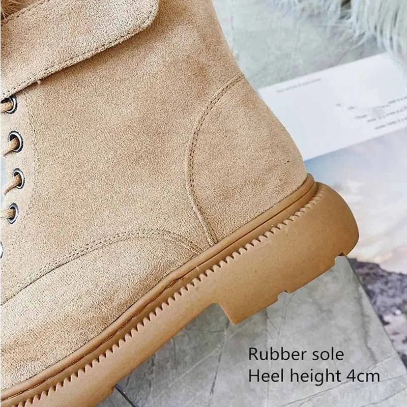 Suede Leather Fluffy Mid-calf Fur Warm Winter Boots for Women