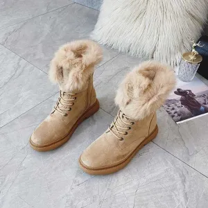 Suede Leather Fluffy Mid-calf Fur Warm Winter Boots for Women