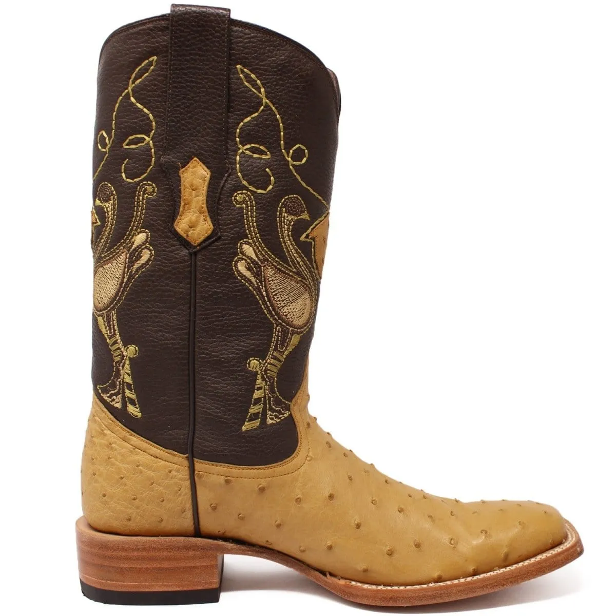 Tanner Mark Men's Genuine Full Quill Ostrich Square Toe Boots Antique Saddle TMX100154