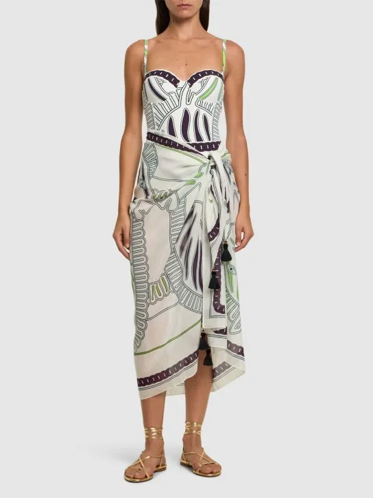 Tory Burch   Printed cotton &amp; silk pareo skirt 