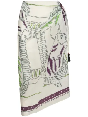 Tory Burch   Printed cotton &amp; silk pareo skirt 