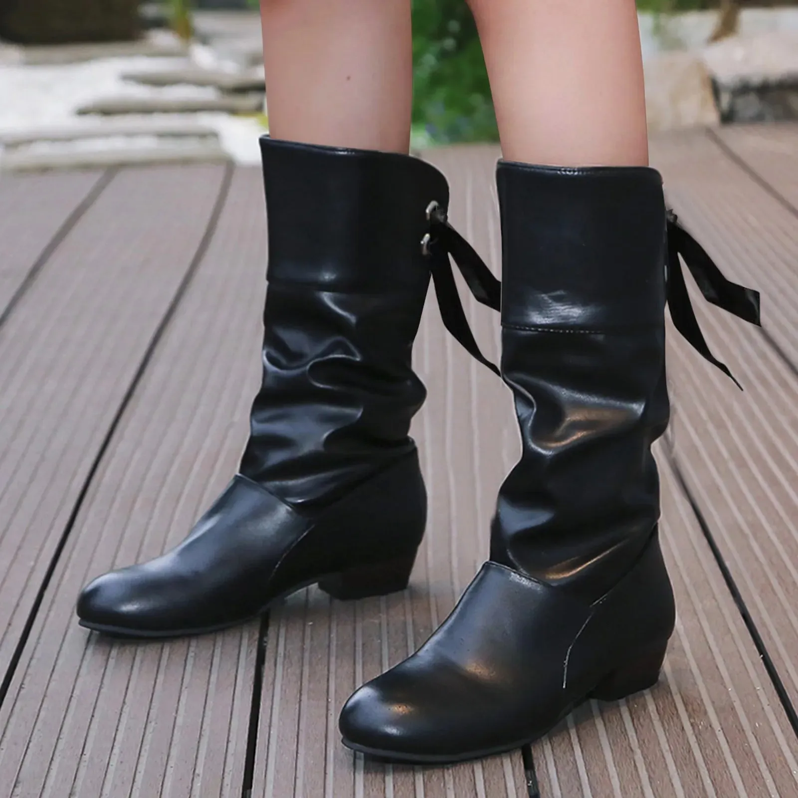 Trendy Low Mid Calf Platform Heeled Boots