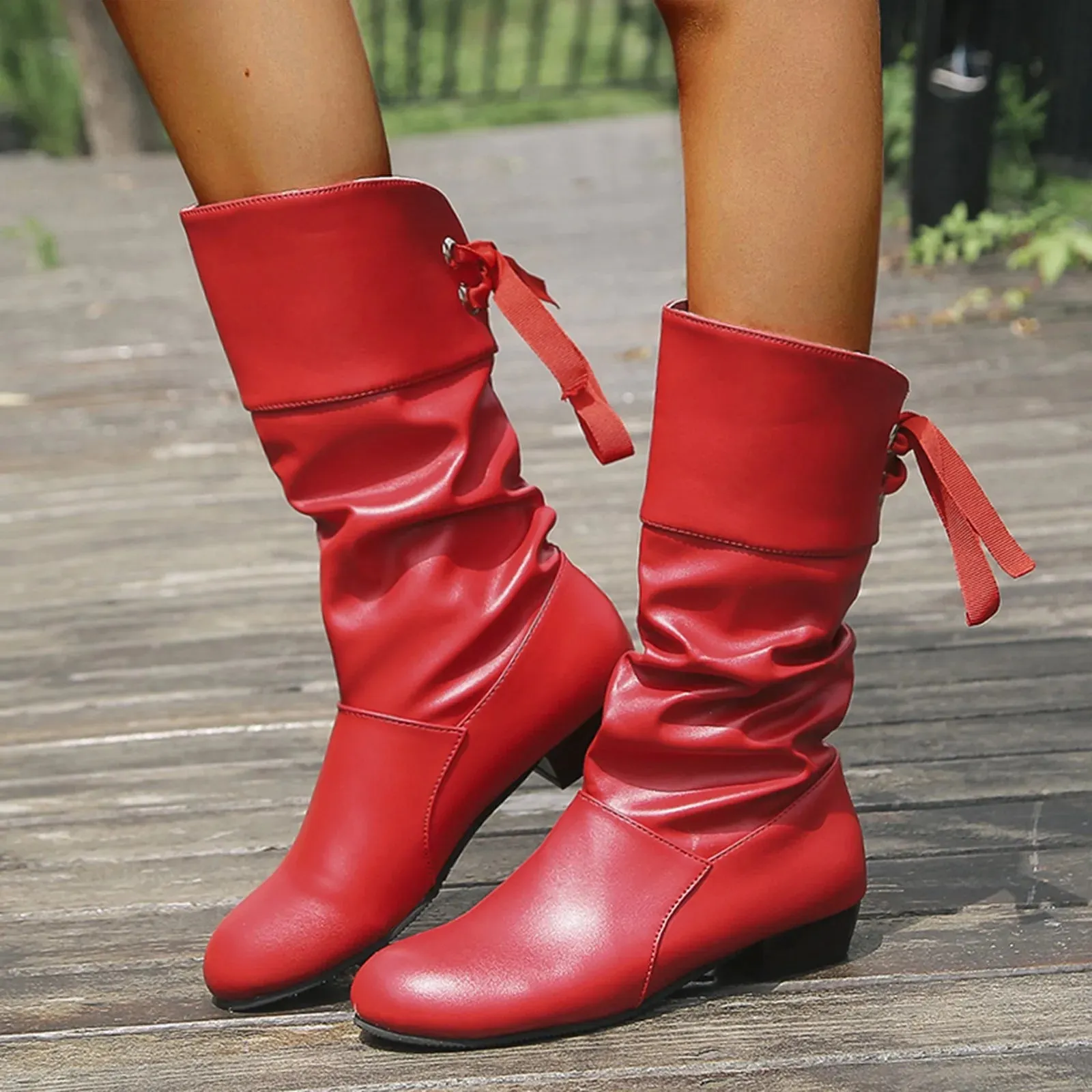 Trendy Low Mid Calf Platform Heeled Boots