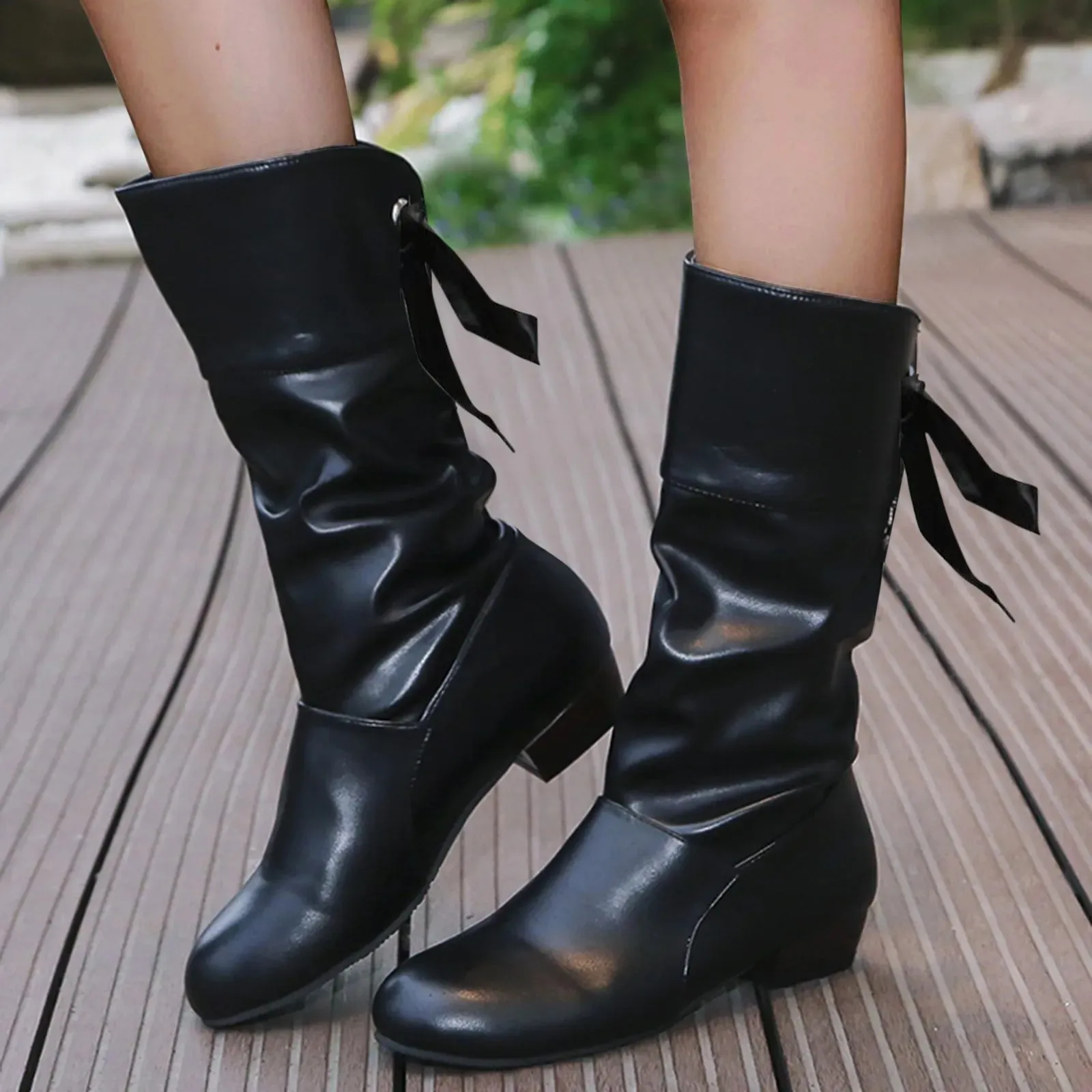 Trendy Low Mid Calf Platform Heeled Boots