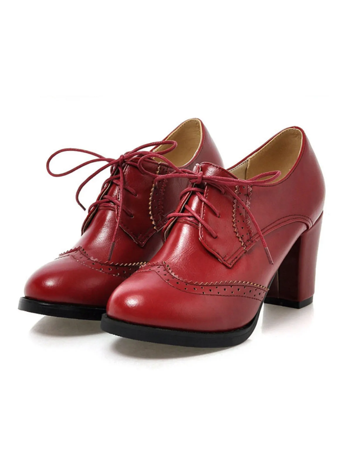 Vintage Leather Lace-Up High Heels