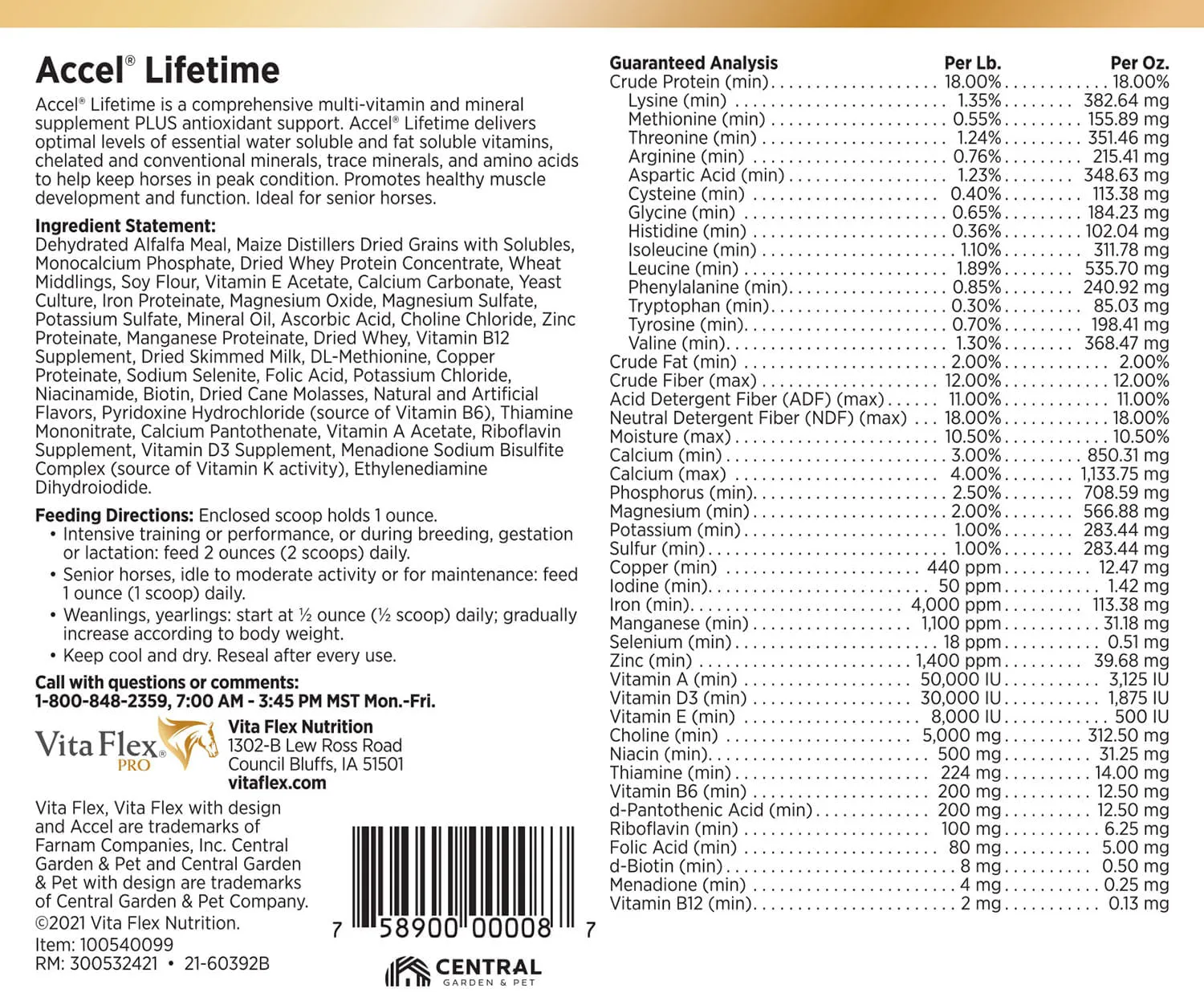 Vita Flex Pro Accel Lifetime Health & Wellness Formula Supplement for Horses