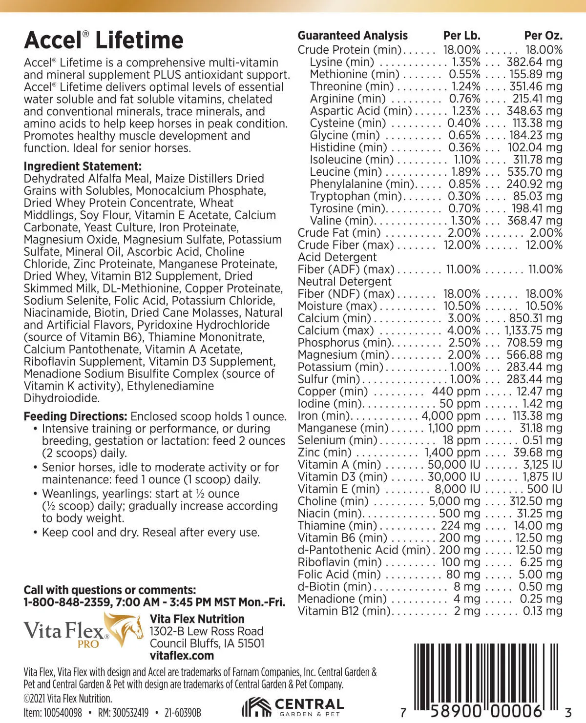 Vita Flex Pro Accel Lifetime Health & Wellness Formula Supplement for Horses